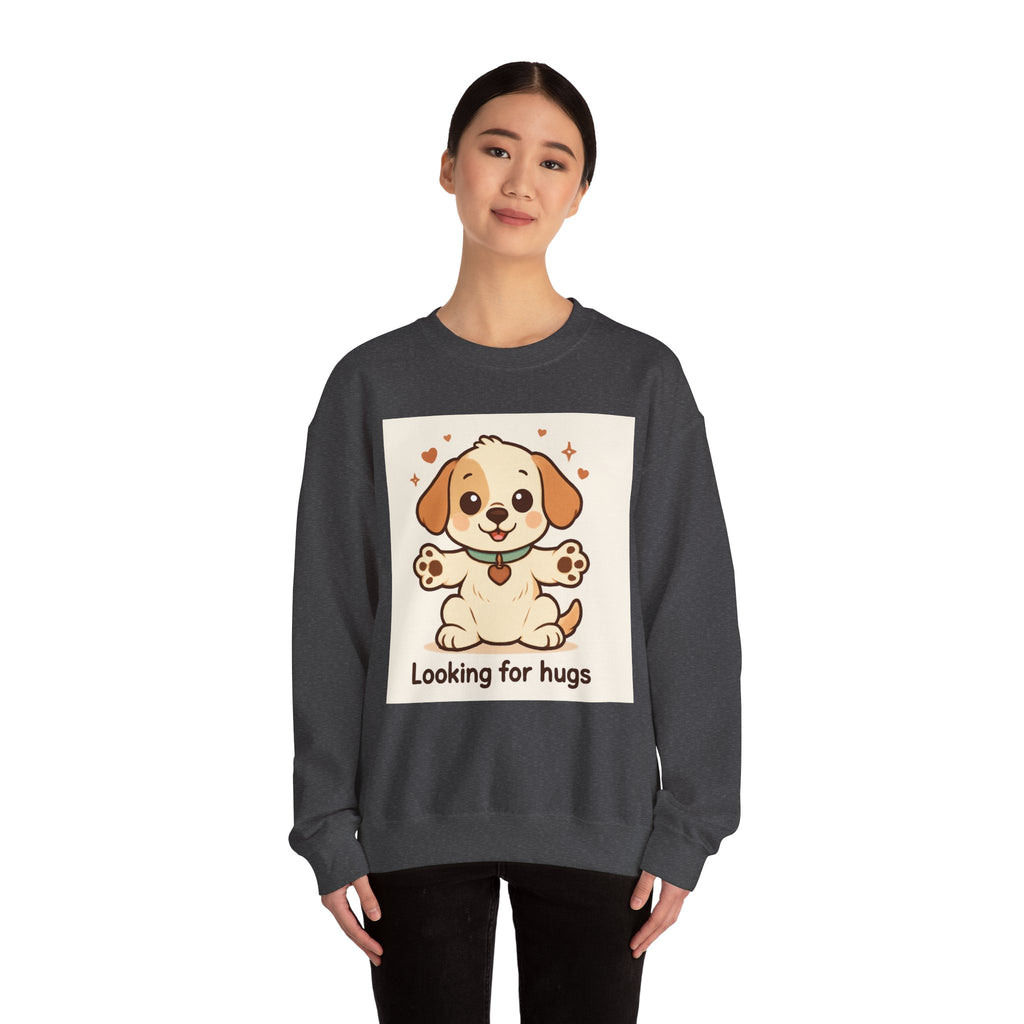 Looking for Hugs Sweatshirt — Cute Puppy Graphic Crewneck