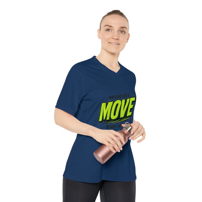 Move V-Neck Performance Tee – "No Excuses, Start Today" Motivational Workout Shirt